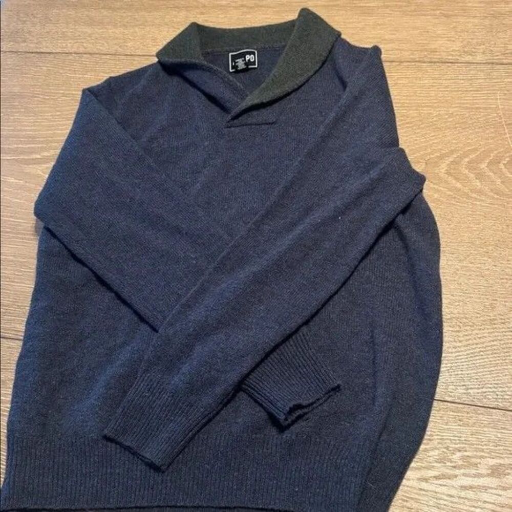 Men's Blue Lambswool Shawl Collar Long Sleeve Pullover Sweater Size XL ANAPO - Picture 4 of 9